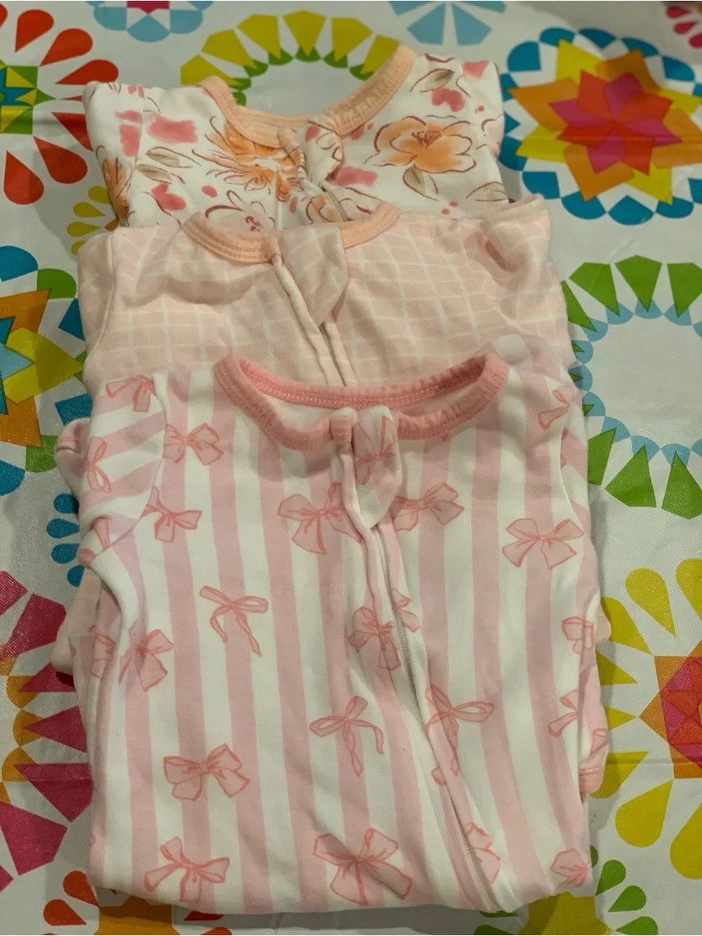 Yoofoss Organic Cotton Pink Floral Bow Print Baby Onsies Sleepers